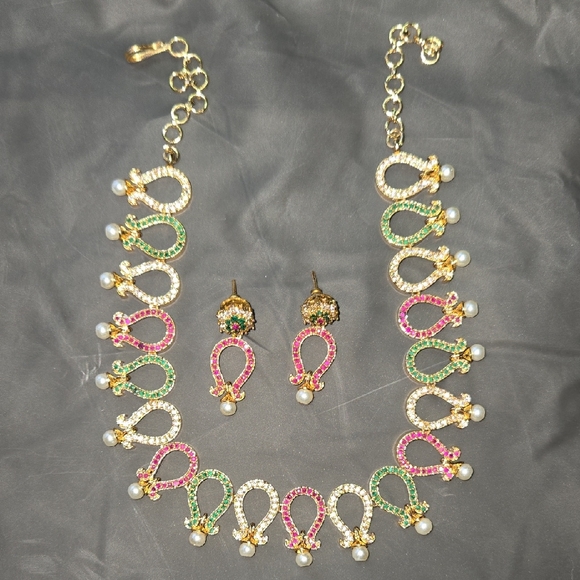 Source Unknown Jewelry - Gold Plated South Indian Temple Choker And Earrings Set Karna Pathakam